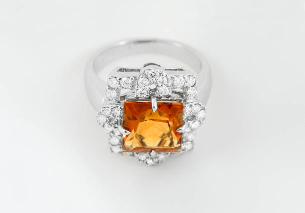White Gold Ring With Citrine And Diamonds