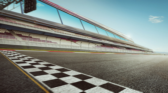 Sochi,Russia-16 April,2023: Sochi Autodrom with view of the stands and the Fisht Stadium.Previously known as the Sochi International Street Circuit.Section of the Formula 1 track in the Olympic Park