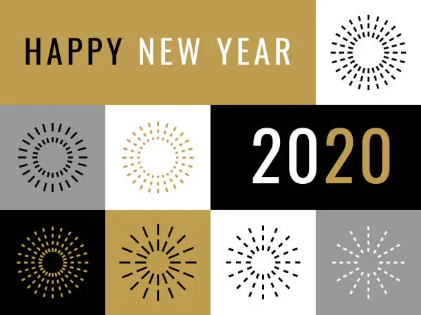 Vector illustration of happy new year 2020 greeting card with fireworks