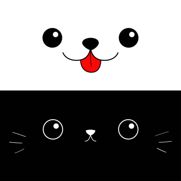 Cat Dog eyes, nose, moustaches, tongue. Cute cartoon kawaii kitty character. Head face silhouette icon set. Contour line animal. Funny baby kitten. Love card. Flat design. Black White background Cat Dog eyes, nose, moustaches, tongue. Cute cartoon kawaii kitty character. Head face silhouette icon set. Contour line animal. Funny baby kitten. Love card. Flat design Black White background Vector kawaii cat stock illustrations
