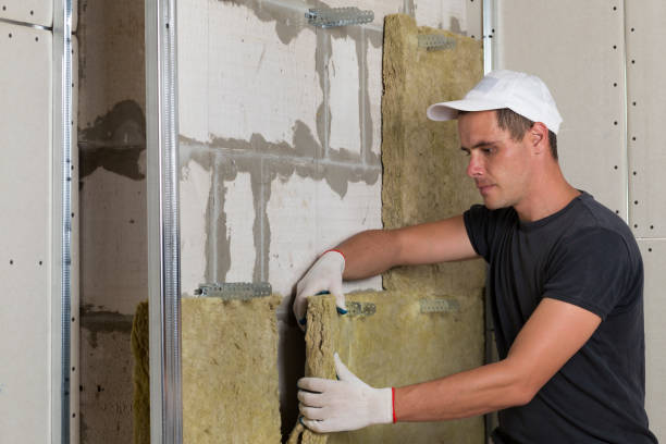 istock Worker in protective gloves insulating rock wool insulation in wooden frame for future house walls for cold barrier. Comfortable warm home, economy, construction and renovation concept 1156942468