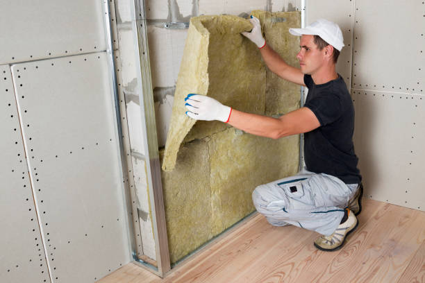 istock Worker in protective gloves insulating rock wool insulation in wooden frame for future house walls for cold barrier. Comfortable warm home, economy, construction and renovation concept 1156942562