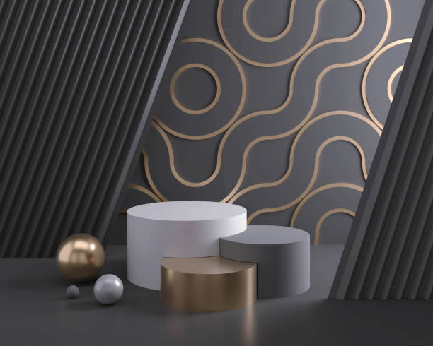 istock Stage Podium Display in dark and gold color scene. 1156944375