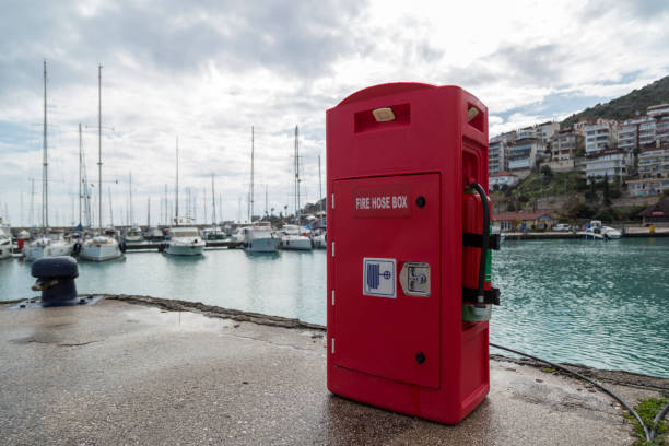 Red lock box with glass to be broken in case of emergency