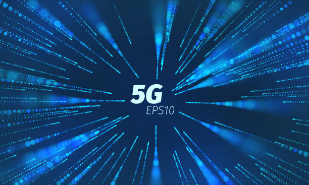 5g superspeed data channel. Wireless speed loop connect. Particle motion trails 5g superspeed data channel. Wireless speed loop connect. Flying particle motion trails bandwidth stock illustrations