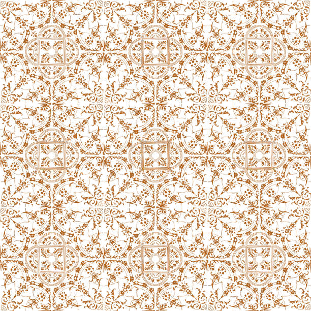 ilustrações, clipart, desenhos animados e ícones de telha boêmio pintada mão de brown. teste padrão da telha do vetor, mosaico floral árabe de lisboa, ornamento sem emenda mediterrâneo, ornamento geométrico do folclore. textura étnica tribal do vetor. - seamless paisley floral pattern pattern