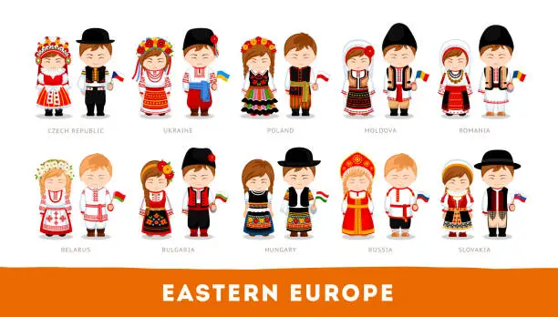 Vector illustration of Europeans in national clothes.