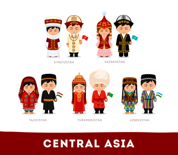 illustrazioni stock, clip art, cartoni animati e icone di tendenza di asiatici in abiti nazionali. - tagikistan