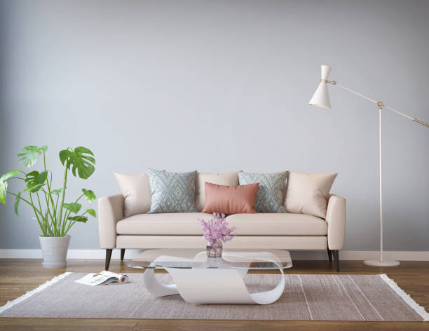 istock Rendering of a modern beige sofa living room 1156952606