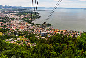 City Bregenz, cableway and lake Constance.