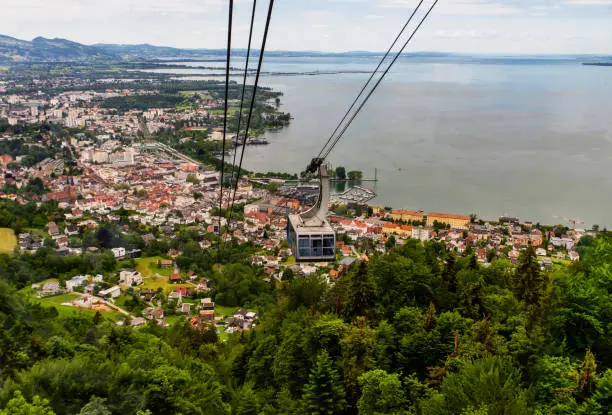 Photo of City Bregenz, cableway and lake Constance.