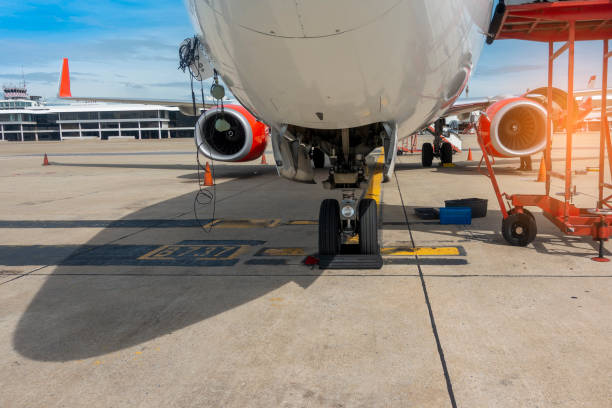 istock Airplane being preparing ready for takeoff in international airport 1156971415