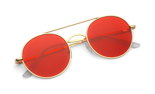 de begeleiding kom tekort Folded Gold Frame Red Lens Sun Glasses Stock Photo - Download Image Now -  Cool Attitude, Cut Out, Eyeglasses - iStock