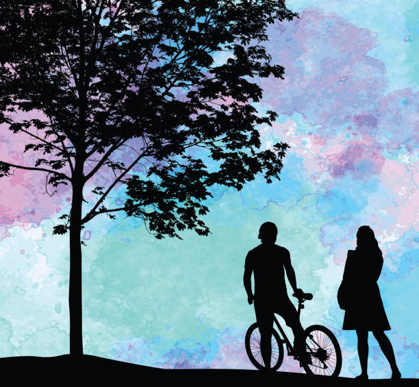 erinnerungen an kindheit aquarell - focus on shadow women bicycle outdoors stock-grafiken, -clipart, -cartoons und -symbole