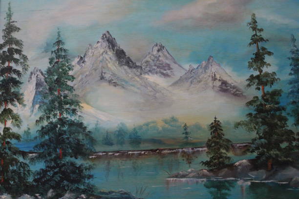 istock Painting Lake and Snowy Mountains 1156981250