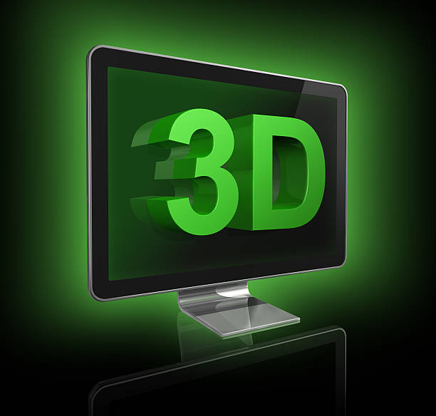 télévision à écran plat 3d avec texte 3d - 3dtv photos et images de collection