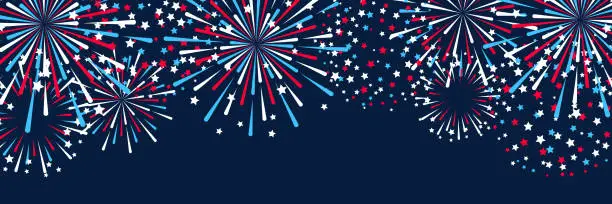 Vector illustration of Horizontal panoramic banner with fireworks for Independence day design