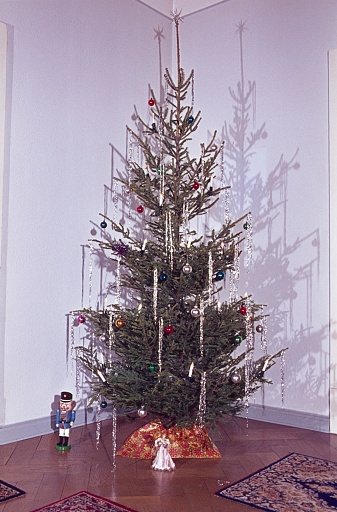 Wiesbaden, Hesse, Germany, 1970. Christmas tree in the living room corner.
