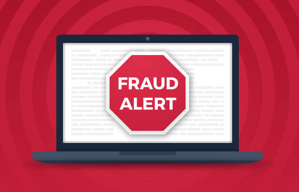 Fraud Alert Computer Crime Fraud alert digital laptop computer crime warning. fraud stock illustrations