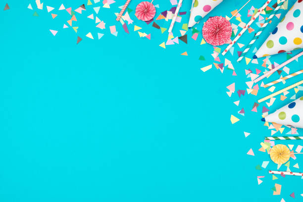 istock Flat lay decoration party concept on colorful background top view 1156999556