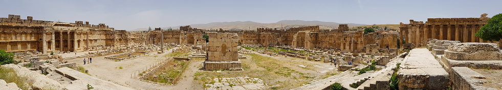 The rectangular Great Court. The ruins of the Roman city of Heliopolis or Baalbek in the Beqa Valley. Baalbek, Lebanon - June, 2019