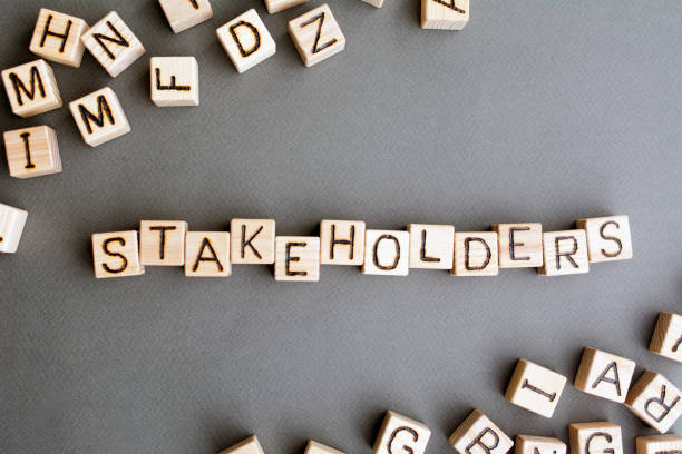 the word stakeholder wooden cubes stock photo