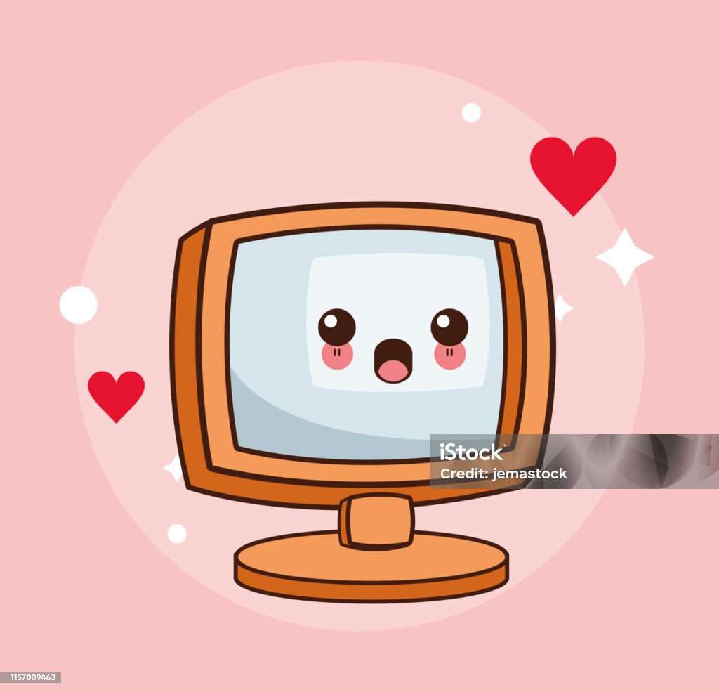 Kawaii Computer Cute Image Stock Illustration - Download Image Now ...