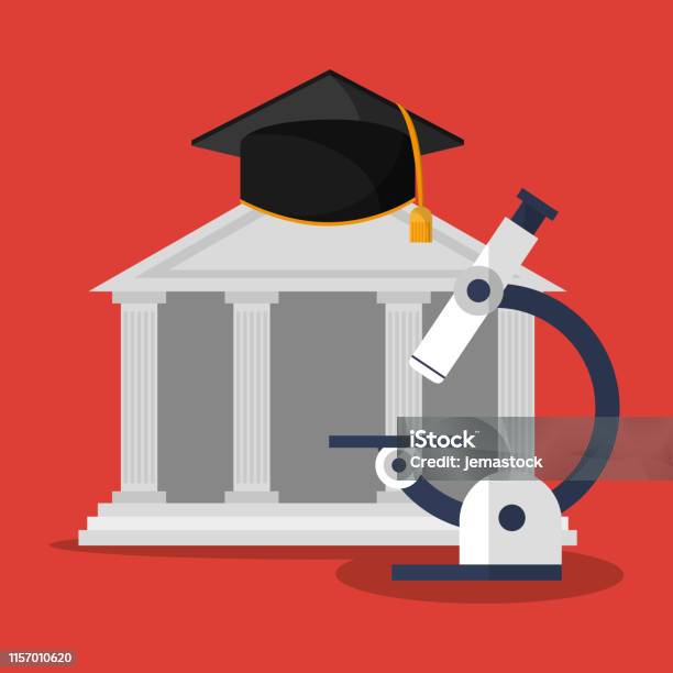 Microscope Graduation Slide Building Microscope And Graduation Cap Stock Illustration - Download ...