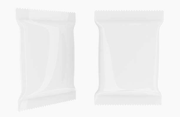 sac de papier d'aluminium en plastique vide vertical blanc - airtight food box package photos et images de collection