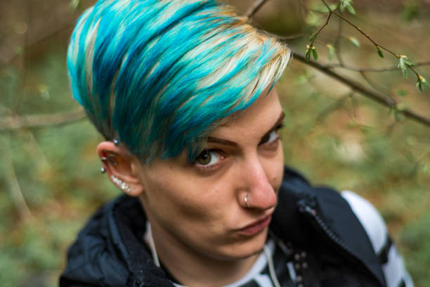istock Cool Eccentric Blue Hair Girl looking at camera, Portrait 1157020228