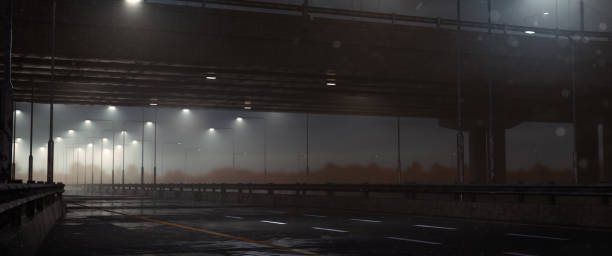 istock The highway under the bridge at night to the horizon 1157021902