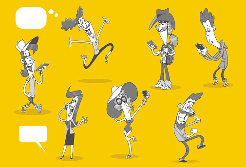 7 Modern Cartoon Characters In Grayscale Using Their Cell Phones Stock Illustration - Download Image Now - iStock 7 Modern Cartoon Characters In Grayscale Using Their Cell Phones Stock Illustration - Download Image Now - iStock