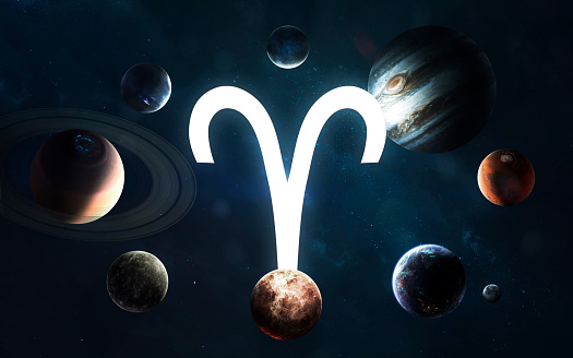 Zodiac sign - Aries. Middle of the Solar system. Elements of this image furnished by NASA