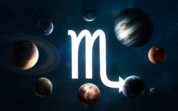 Zodiac sign - Scorpio. Middle of the Solar system. Elements of this image furnished by NASA