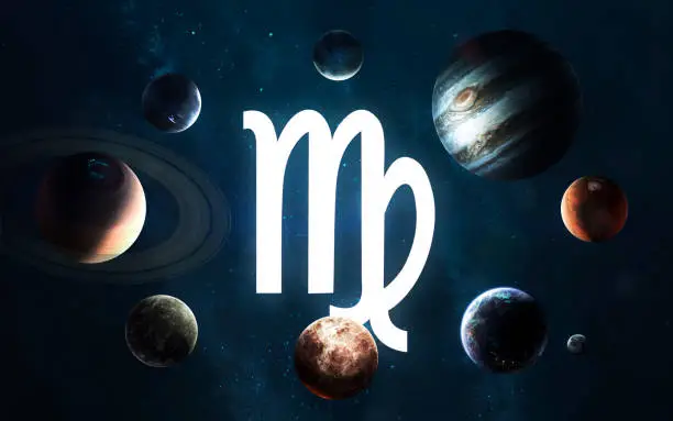 Zodiac sign - Virgo. Middle of the Solar system. Elements of this image furnished by NASA