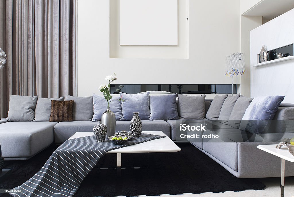Chic clean living room with gray tones Modern interiors,living-room with the modern furniture Chaise Longue Stock Photo