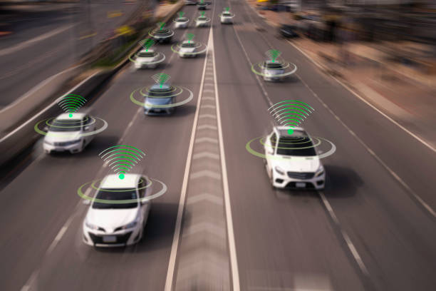 istock The Hi tech technology 4.0 sensing system and wireless communication network of vehicle to used internet signal in car when drive. 1157039729