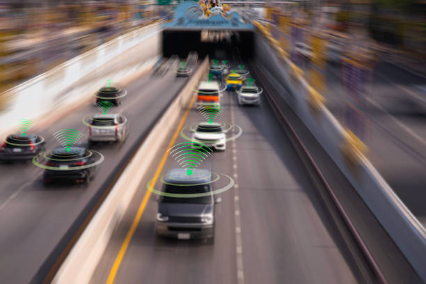 istock The Hi tech technology 4.0 sensing system and wireless communication network of vehicle to used internet signal in car when drive. 1157039771