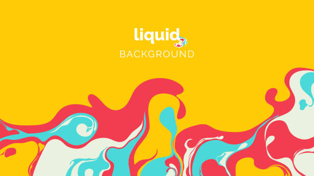 Abstract liquid background, in warm red, blue and light green ink on yellow Abstract liquid background, in warm red, blue and light green ink on yellow vibrant color stock illustrations