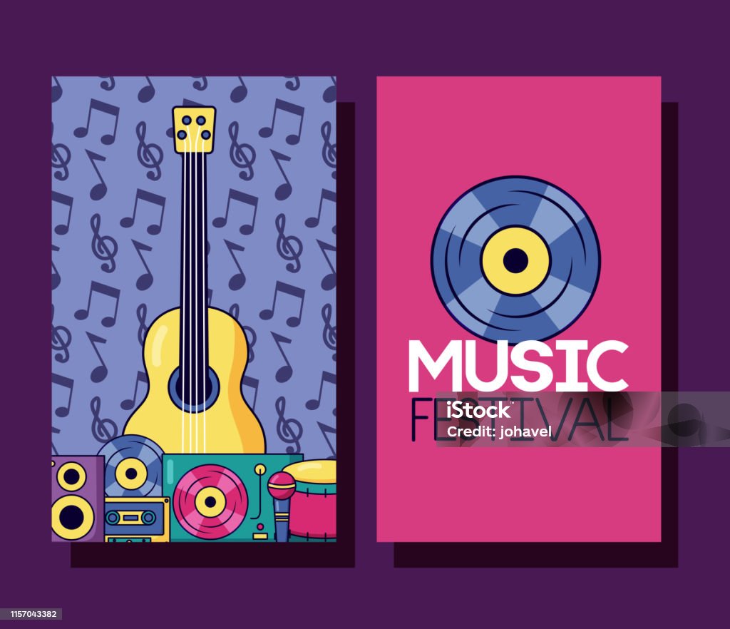music festival banner guitar drum cassette vinyl music festival banner vector illustration Adhesive Tape stock vector