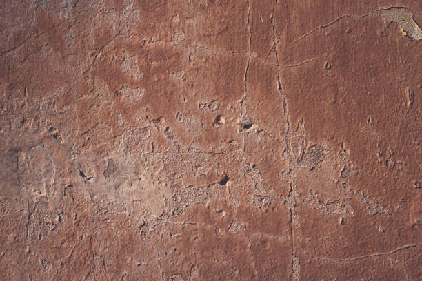 close up of aged peeling brown paint texture background - paint lead peeling peeled imagens e fotografias de stock