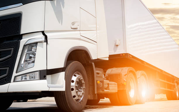 istock White semi truck trailer 1157049335