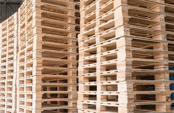 istock stack of wooden pallet for industrial and transportation. 1157049338