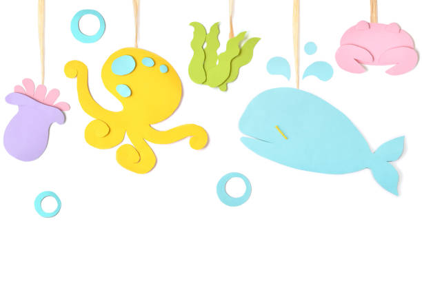istock Sea life bunting paper cut on white background 1157052339