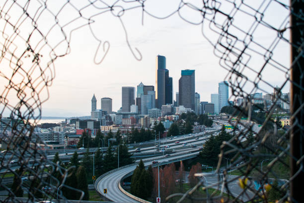 istock Seattle skyline through fence 1157052760