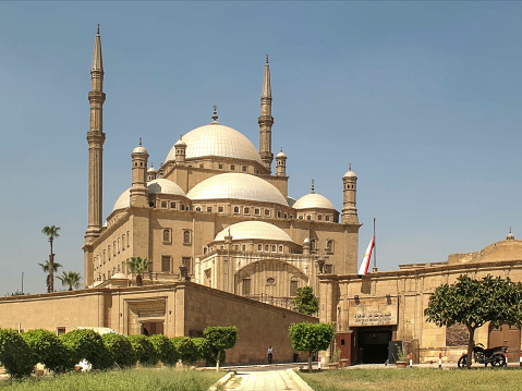 morning view of the exterior of the alabaster mosque in cairo, egypt