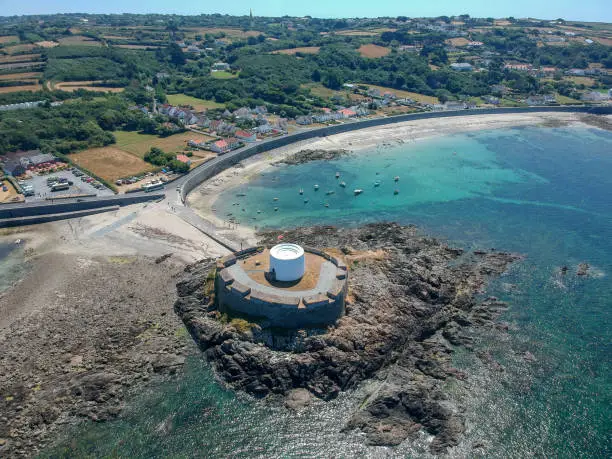 Photo of Aerial view Fort grey, built in 1804 to defend the west coast of Guernsey.