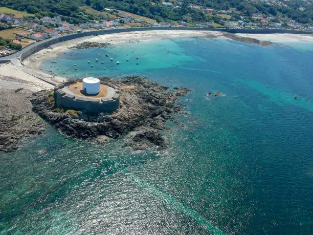 Photo of Aerial view Fort grey, built in 1804 to defend the west coast of Guernsey.