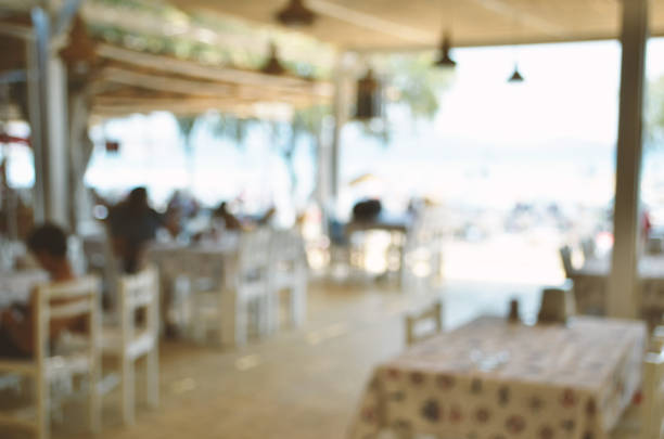 Blurred of Beachfront restaurant. Holiday season. - Image