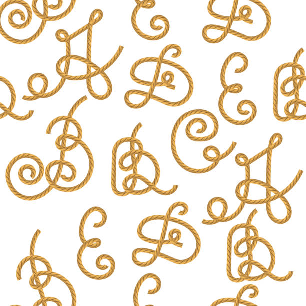 веревка алфавита бесшовные шаблон на белом фоне. - rope tied knot vector hawser stock illustrations